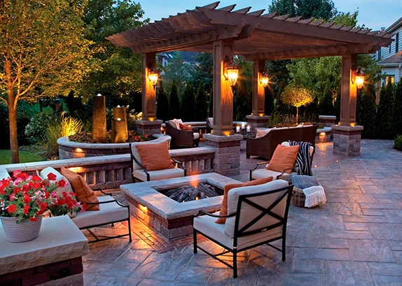 OUTDOOR LIVING · PERGOLA & FIRE FEATURE