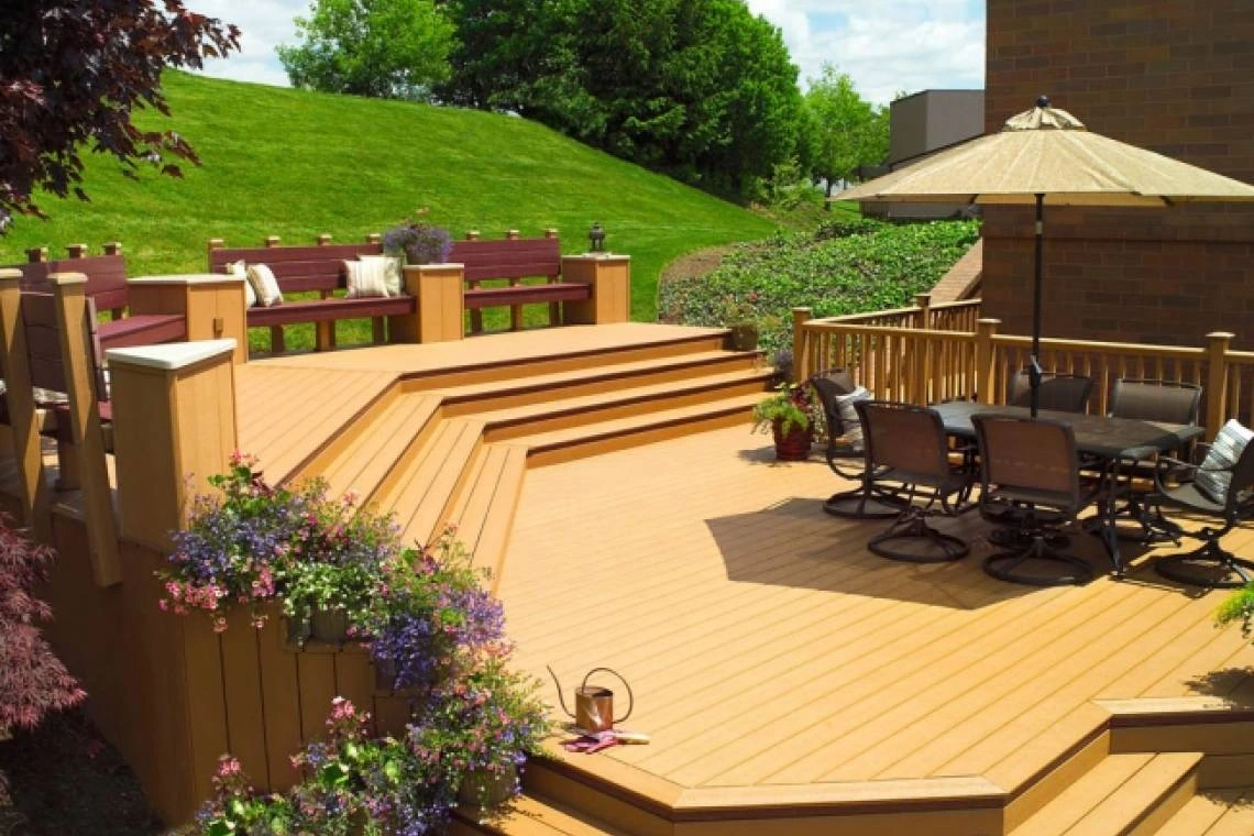 OUTDOOR LIVING · WOOD DECK & GARDEN STEPS